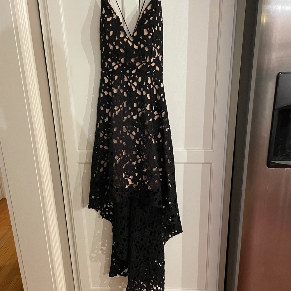 Black overlay high low midi dress